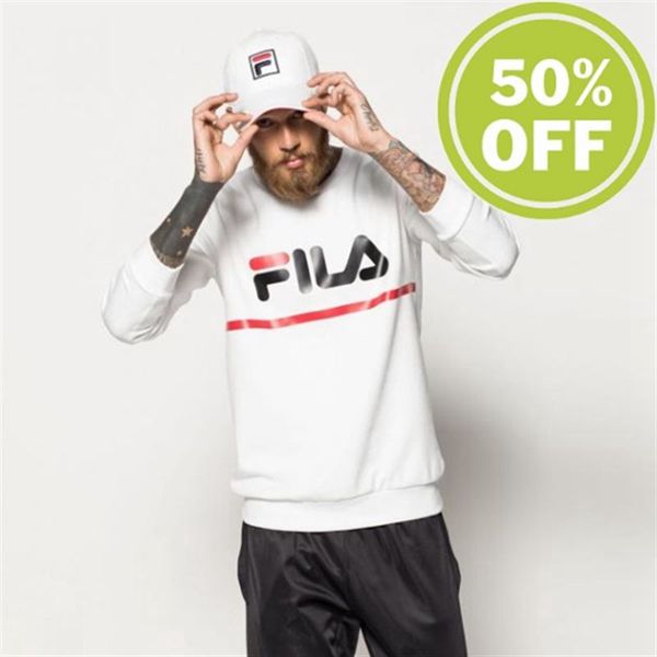 Fila Jun Crew Men's Sweatshirts - White,NZ 869-4621